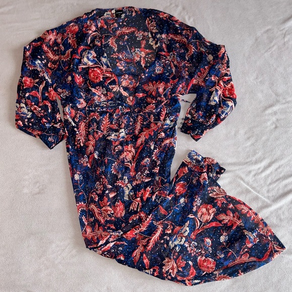 Blue Red Floral Print Kimono - Express - Women’s S/M - Picture 1 of 4